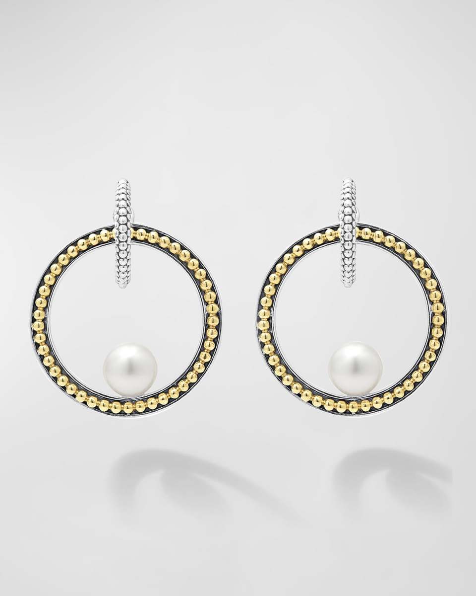 Luna Pearl 23mm Caviar Circle Post Earrings with Drops